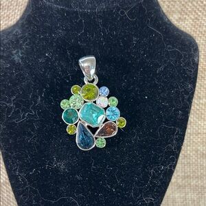 Multicolor Crystal Cluster Pendant Necklace - Women Jewelry